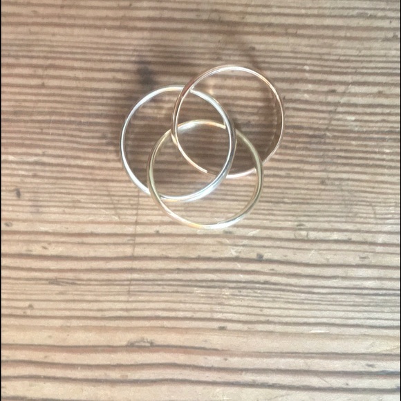 14k Gold Rolling 3 Ring Bands White Yellow Rose Vintage Pre owned Size 6-6.5 - Picture 4 of 11